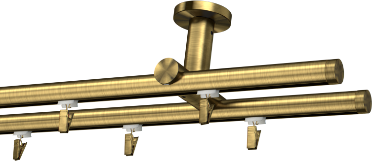 Karnisz sufitowy podwójny Tobi - szynowy w kolorze mosiądzu antycznego